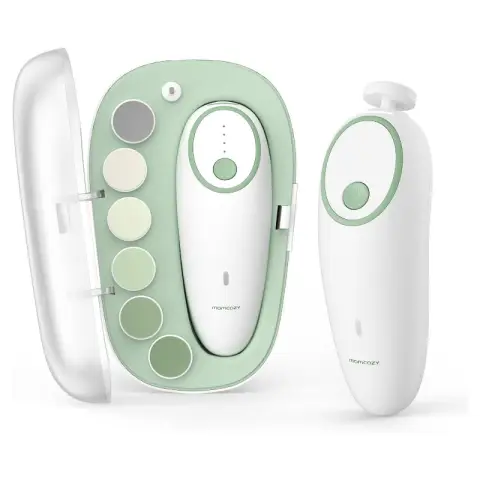 Momcozy Baby Electric Nail Trimmer, Rechargeable with 7 Grinding Pads & LED Light, Gentle 360° Filing for Infants