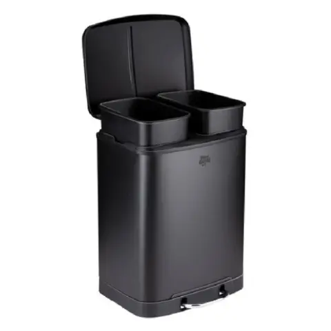 Dirt Devil Pedal Bin Waste Trash Cans Stainless Steel 37 x 34 x 50cm 2 x 12L Black