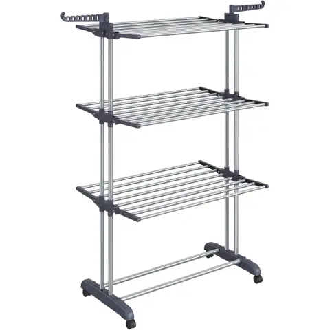 SONGMICS Clothes Airer 4 Tier Folding Wing Clothes Airer with Wheels - 63.5 x 128 x 173 cm