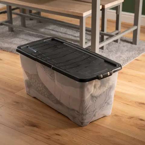 80L Curve Box with Lid-Clear/Black Lid