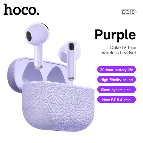 HOCO EQ15 Duke Ⅳ true wireless BT headset Colorful Choice Pleasant Sound Quality Comfortable purple