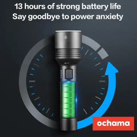Ochama Bright Flashlight Emergency Light - Super Bright - 1000 Lumens Type-C USB-C Rechargeable - 1000 Lumens