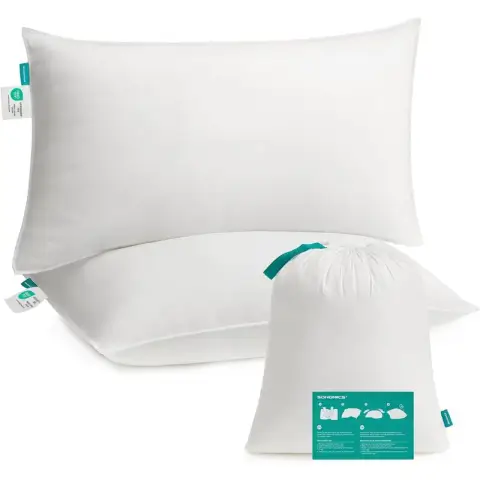 SONGMICS 2 Set Bed Pillows - with Storage Bag - 50 x 70 cm - 800 g Fill - Cloud White