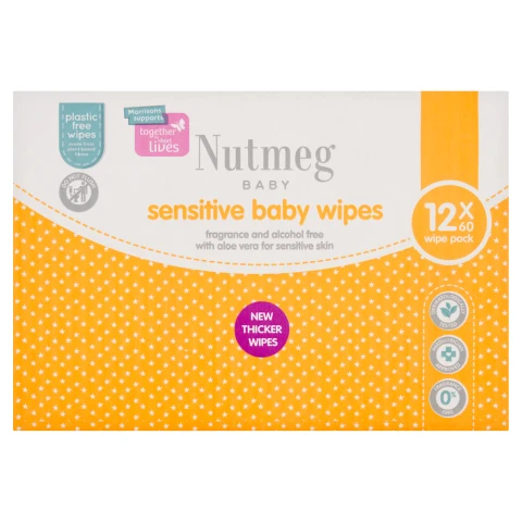 Nutmeg Sensitive Baby Wipes 12 x 60 Pack