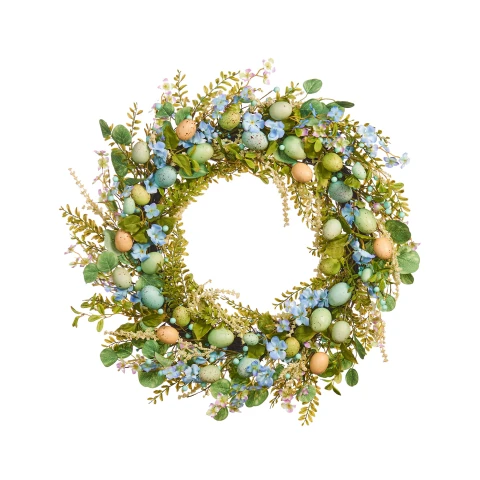 WeRChristmas Artificial Floral Egg Spring Wreath, Blue, 28 Inch