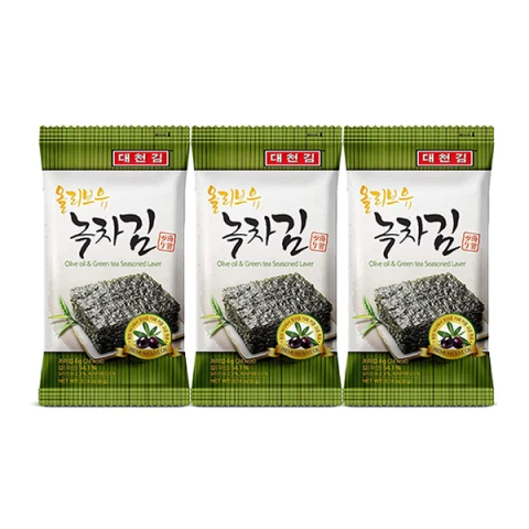 Daechun Olive Oil & Green Tea Seasoned Seaweed Dosirak 3 pack 橄榄油绿茶口味紫菜小食（三连包）