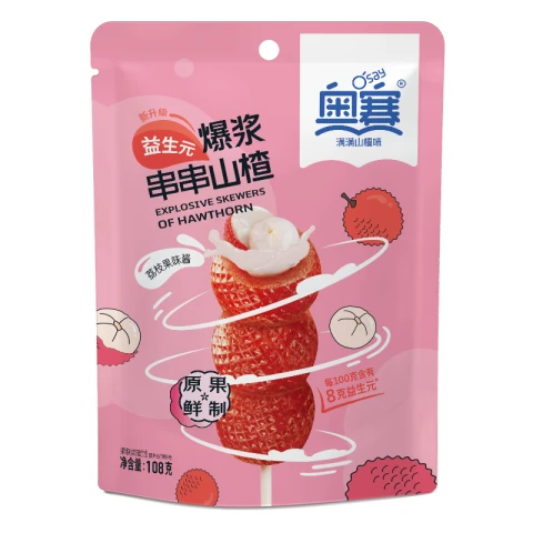 Aosai Brochettes Osai Popping, saveur aubépine et litchi, 108 g