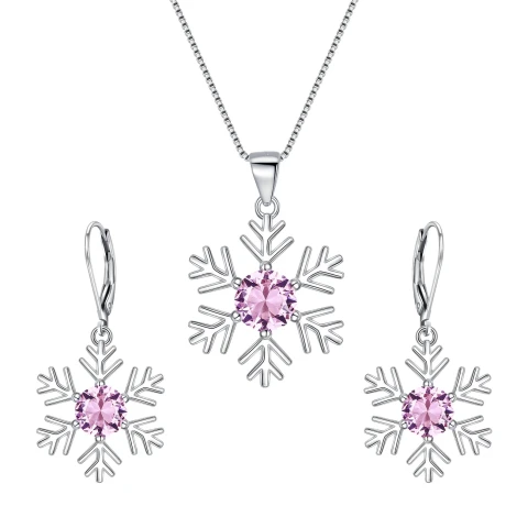 Ever Faith Snowflake Jewelry Set, CZ 925 Sterling Silver Pedant Necklace Set, Leverback Earrings Set