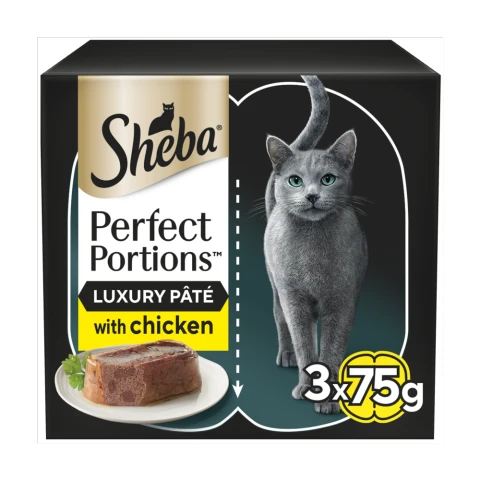 SHEBA PERFECT PORTIONS Adult Wet Cat Food Chicken Loaf 3 x 2 x 37.5g Tray