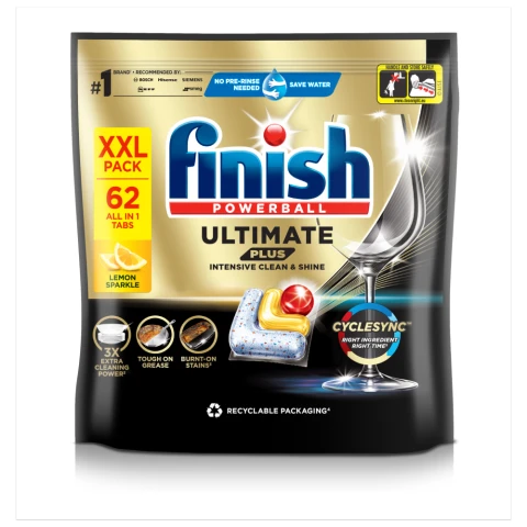 Finish Ultimate Plus All In One Dishwasher Tablets Lemon - 62 Tabs