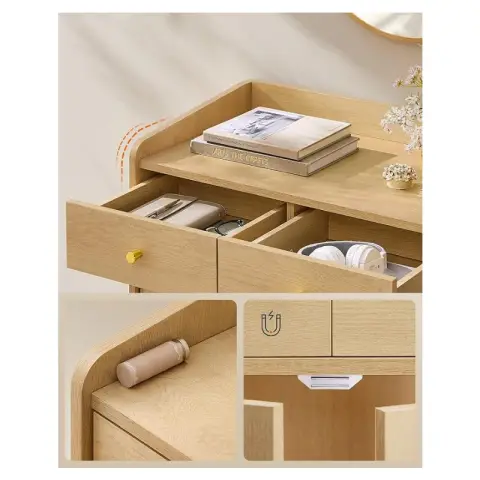 SONGMICS HOME Buffet Portes en Rotin Étagère Réglable Tiroirs Chêne Beige