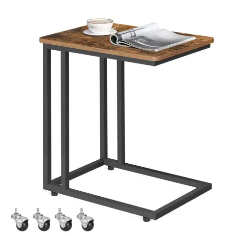 VASAGLE Side Table Bedside Table Sofa Table On Wheels - 50 x 35 x 60 cm - Vintage Brown-Black