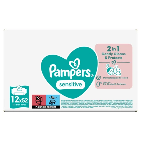 Pampers Sensitive Baby Wipes 12 Packs of 52 Wipes = 624 Baby Wet Wipes