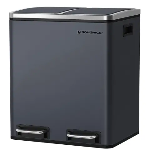 SONGMICS 30L Kitchen Rubbish Bin Metal Pedal Bin with Inner Bin and Handle Waste Separation System