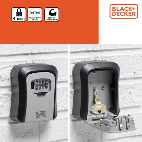 BLACK+DECKER Schlüsselsafe – Schlüsselschrank mit Zahlenschloss – wasserfest – Wandmontage