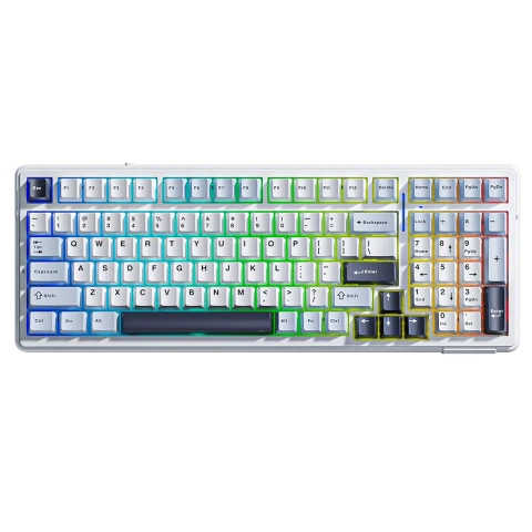 AULA F99 Wireless Mechanical Keyboard Gray Wood Switch - Light Blue + White + Black Purple