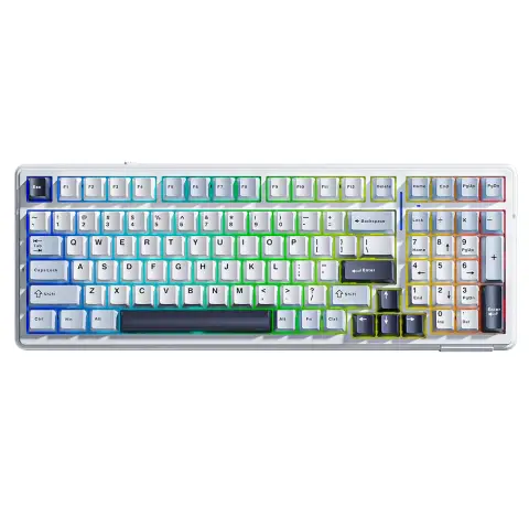 AULA F99 Wireless Mechanical Keyboard - Gray Wood Switch - Light Blue/White/Black Purple