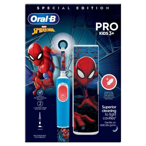 Oral-B Kids Spiderman Vitality PRO Electric Rechargeable Toothbrush for Age 3+ Giftset + Travel Case