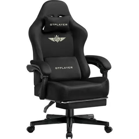 Gaming Chair Office Chair Ergonomic Design Soft Fabric Footrest Adjustable Backrest Height Black