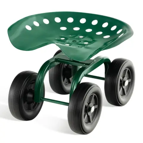 COSTWAY Tuinwagen op wielen Rollende Werkstoel met 360° Draaibare Zitting en Verstelbare Groen