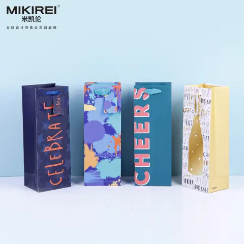 MIKIREI Wine Bag - Gold & Blue, Pack of 8