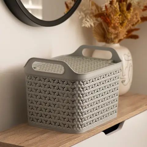 Medium Urban Store Basket with Lid - 14L-Cool Grey