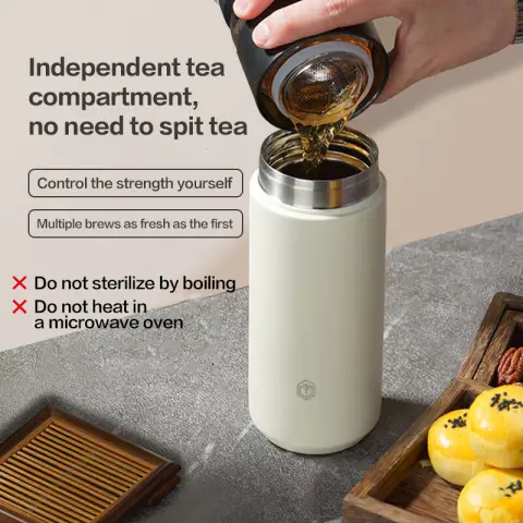 J.Zao Tasse à thé isotherme en acier inoxydable 316L avec tamis, élégante, blanche, 500 ml