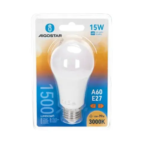 Aigostar LED A5 A60 BIG ANGLE E27 15W 3000K  - yellow- light bulb