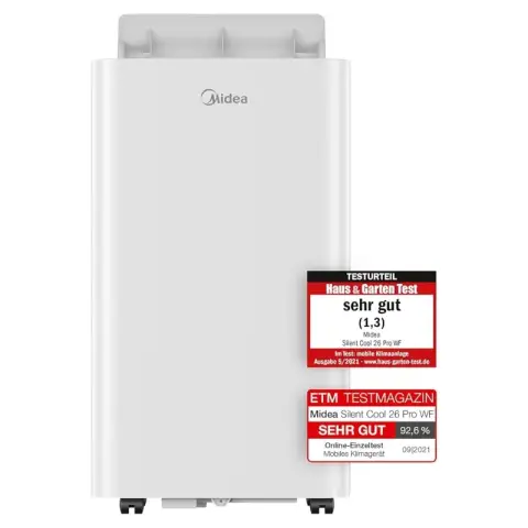 Midea Silent Cool 26 Pro WF - Tragbare Klimaanlage - 9000 BTU  2.6 kW Luftentfeuchter Belüftung