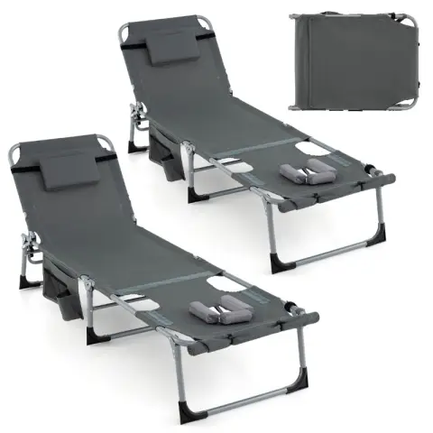 COSTWAY Chaise longue pliante d'extérieur 5 positions - Gris