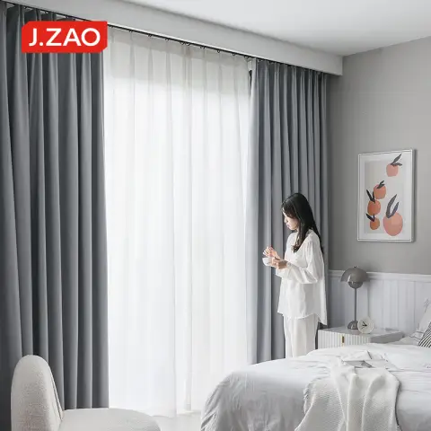 J.Zao 99% Full Blackout Curtains Balcony Bay Window Bedroom Hook-Type Sunshade Curtains 1.5*2m 1pc Light Grey 150*200 cm