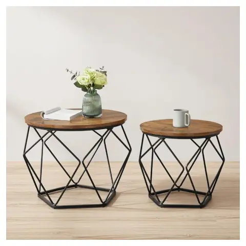 VASAGLE Round Coffee Table, Set of 2, Living Room Table, Side Table, LCT041K01