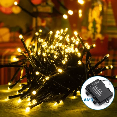 Aigostar String Lights Buiten en Binnen Warm Wit 5m 200LED 3AA batterij Klassiek 8 Lichtstanden + Timer + Geheugenfunctie