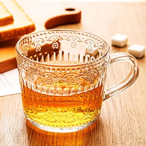 H.XUN Glass Cup - Home -use Milk Cup / Juice Cup - High Water Cup - Tea Cup / Beverage Cup - Capacity: 430 ml