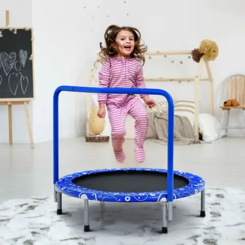COSTWAY Foldable Kids Trampoline with Handle for Indoor Outdoor-Blue blue
