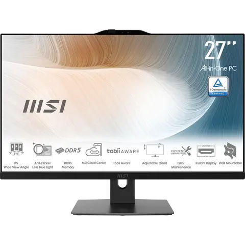 MSI Modern AM272P 1M-848EU alles-in-één-pc/werkstation Intel Core 5 120U 68,6 cm (27") 1920 x 1080 pixels 8 GB DDR5-SDRAM 512 GB SSD Windows 11 Pro Wi-Fi 6E (802.11ax) zwart