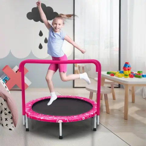 COSTWAY 92 cm Kindertrampoline Mini Trampoline met Handvat Opvouwbare Trampoline Roze + Zwart roze