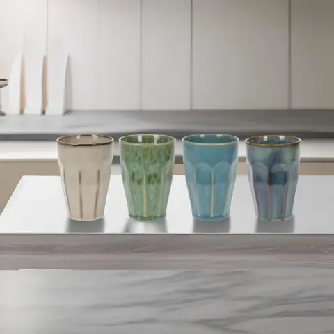 Kitchen Trend Milk cups - 4x pieces - various colours - porcelain - 330 ml