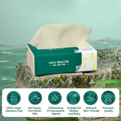 H.XUN 1 Pack 100-Count 3-Ply Hui Xun Tissues Bamboo Fiber Soft Natural Napkins 100 Pieces*1 Pack