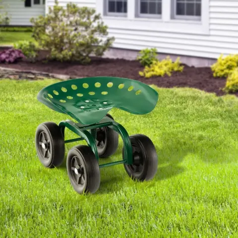 COSTWAY Garten-Rollarbeitssitz mit 360°-Drehsitz und einstellbarer Höhe - Grün