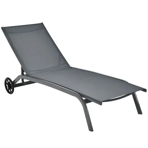 COSTWAY Chaise longue d'extérieur réglable 6 positions avec roulettes - Gris