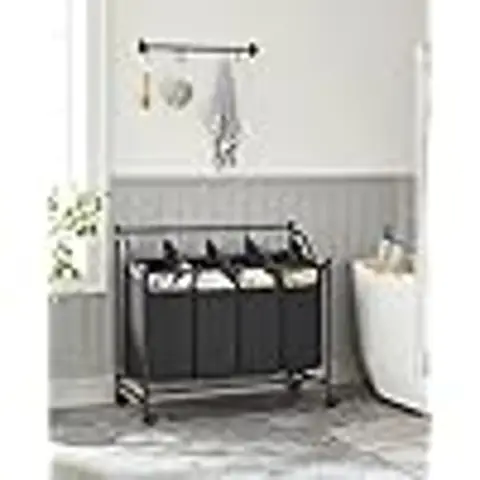 SONGMICS 4-Bag Rolling Laundry Cart Removable Bags for Home 4x35L Black