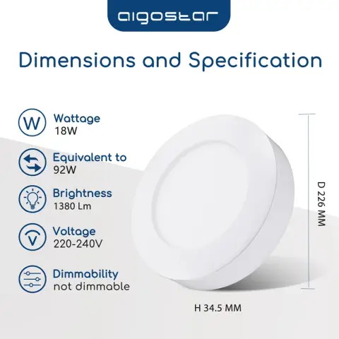 Aigostar E6 LED Opbouw Ronde Downlight 18W Wit Licht