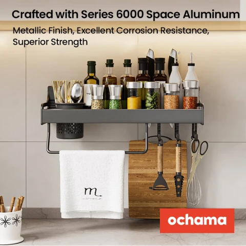J.Zao Wall-Mounted Multi-Functional Storage Rack - No-Drill, Space Aluminum Kitchen Organizer, Ideal for Kitchen Utensils and Cutlery