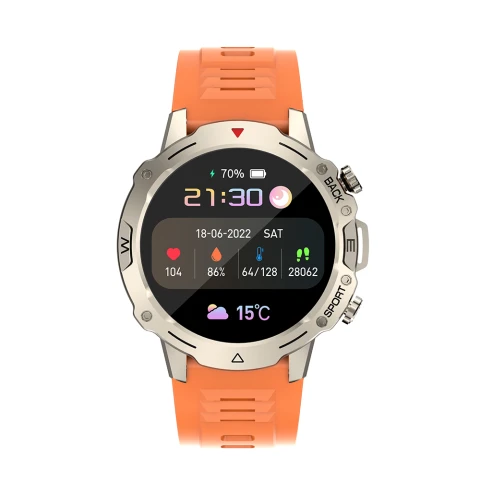 Smartwatch G102, Heart-rate Monitor, Blood Oxygen levels, IP67 Waterproof, Compatible with iOS and Android - Orange/Gold