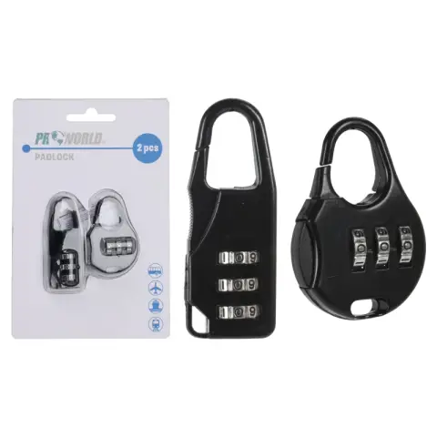 ProWorld Explorer Code Hangslot Set voor Lade Box 4.3x3.5cm&5.5x2cm Zwart 2pcs