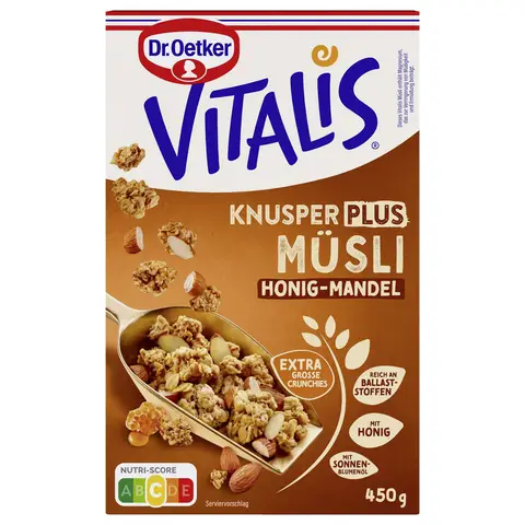 Oetker Vitalis Knusper Plus Honig-Mandel 450 g