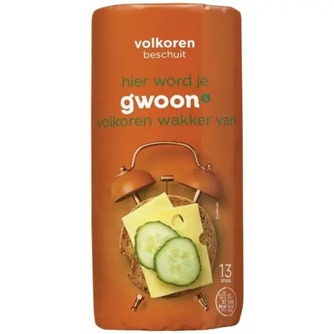 g'woon Volkoren Beschuit 13 Stuks 125 g