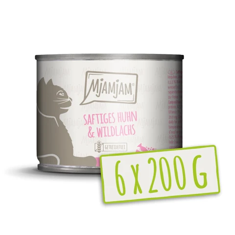 MjAMjAM Conserves pour chat au poulet et saumon sauvage - 6 x 200 g