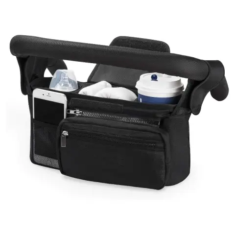 Momcozy Organisateur poussette bébé 3 porte-gobelets isolants pochette zippée amovible bandoulière réglable noir